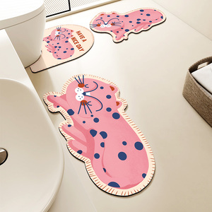 粉红豹浴室地垫厕所三件套耐脏吸水防滑脚踏垫淋浴房马桶u型地毯