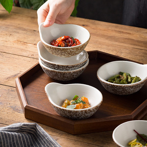 日式火锅蘸料碟调味碟家用创意醋碟油碟石纹带把陶瓷调料碟小菜碟