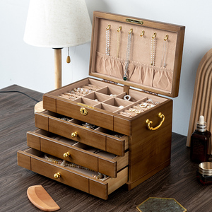 珠宝首饰盒国风新款高档精致黄金实木木质带锁手饰品收纳盒大容量