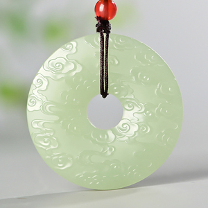 幸福神和田玉湖水青祥云平安扣玉牌吊坠男士女款玉佩玉器可定制