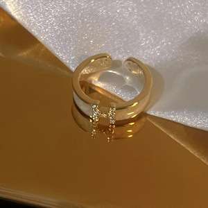 真金电镀滴油锆石字母H开口戒指韩国时尚个性指环设计感小众手饰