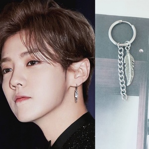 这就是歌唱对唱季鹿晗同款耳环韩版耳饰叶子链条耳坠耳夹男女耳钉