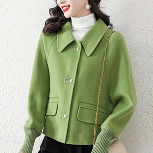 短款双面羊绒大衣女2022年秋冬新款洋气小个子呢子芥末绿毛呢外套