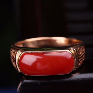 匠心文玩天然南红金镶玉马鞍戒指jx05090518