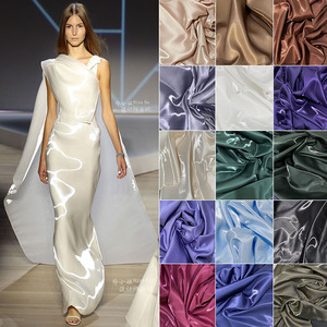 水晶丝缎白色光滑礼服水光缎面婚纱液态金属丝绸硬挺面料设计布料