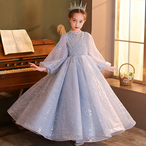 儿童生日公主裙高端女童晚礼服冬款花童婚纱小女孩走秀钢琴演出服