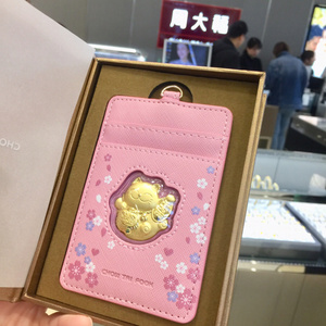 周大福御守招财猫卡包 日本限定粉色樱花卡套 新年礼物皮夹证件夹