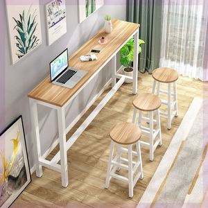 简易靠墙吧台桌商用窄桌子家用长条桌奶茶店桌椅组合高脚吧台椅子