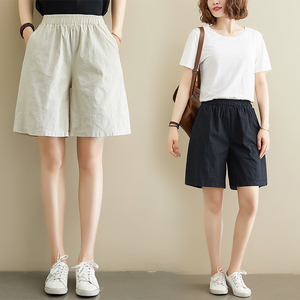 棉麻休闲短裤女宽松中年妈妈裤子夏季薄款中裤女士夏装大码五分裤
