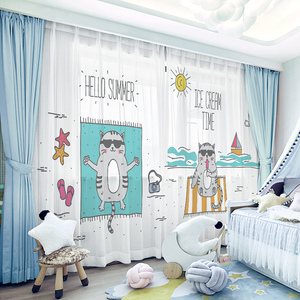 卡通可爱猫咪喵星人宠物窗帘卧室儿童房男孩女孩飘窗落地遮光窗纱