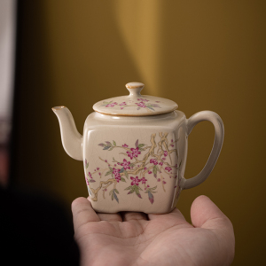 米黄汝窑汉方壶小茶壶单壶家用功夫茶具整套茶水泡茶器陶瓷喝茶壶