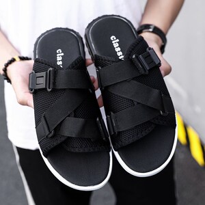 夏季潮男休闲凉鞋supreme男一字拖厚底外穿人字拖sup网红拖鞋沙滩