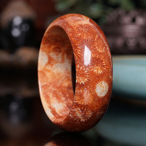 精品珊瑚玉手镯女天然菊花玉化石花果冻民族风厂家直销直播间放漏