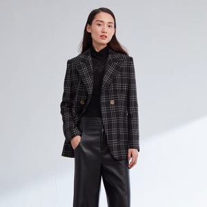 大雅家neo21秋冬女装收腰格纹撞色西装外套hngiw1109a-1999