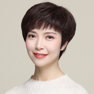 0046人付款天猫假发女短发全头套式中老年妈妈假发真人发短卷发型假发