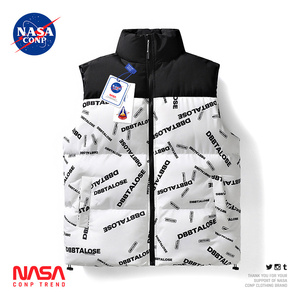 NASA联名满印字母拼色羽绒棉马甲男士秋冬棉衣潮牌宽松面包服外套