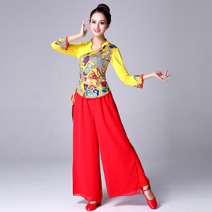 古典舞蹈服女龙纹腰鼓服民族风打鼓服秧歌演出服装广场舞新款套装