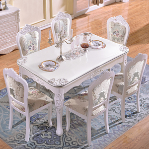 6长方形4家用饭桌子欧式大理石简约组合人现代小户型人实木餐桌椅