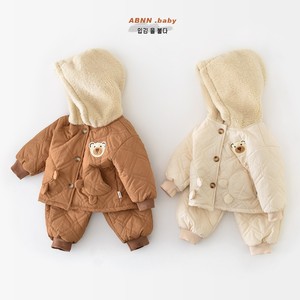 新款男女宝宝棉衣套装婴幼儿超萌小熊连帽绗棉保暖连帽加绒两件套