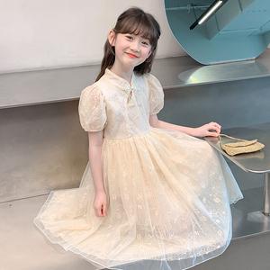 韩国XT品牌正品女童汉服国风连衣裙夏季2024新款女孩洋气中式裙子