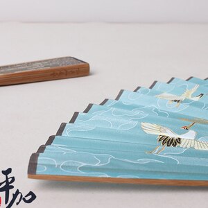 平加扇艺 仙鹤真丝折扇宋徽宗瑞鹤扇中国风女扇子工艺扇