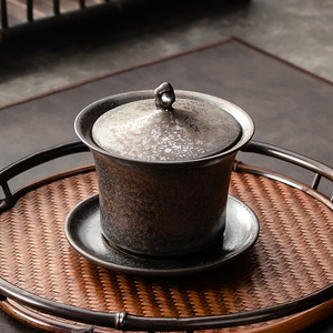 ENCAN日式盖碗茶杯单个泡茶碗铁锈三才杯手工陶瓷茶具复古敬茶碗