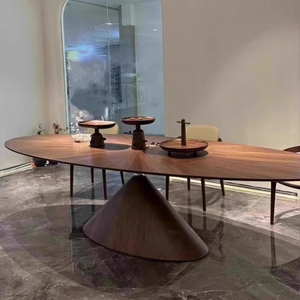 新中式胡桃木实木飞碟餐桌设计师款别墅高档餐厅家具椭圆形办公桌