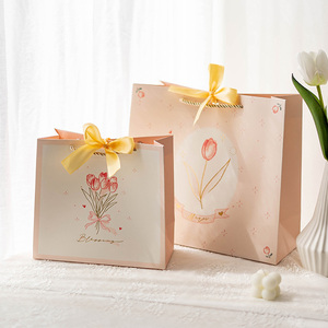 七夕礼品袋情人节女友ins风小清新手提蝴蝶结礼物袋子高级感纸袋