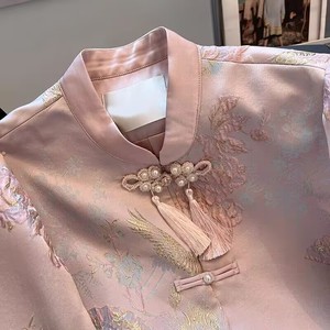 新中式女装粉色盘扣外套春秋装轻奢国风禅意刺绣改良汉服短款上衣