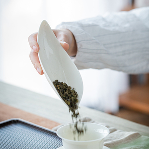 白瓷赏茶荷陶瓷茶则茶匙茶斗功夫茶具莹润玉瓷茶道茶艺教学零配件