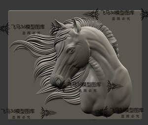 骏马马头动物潇洒浮雕精雕图jdp灰度图3d平雕模型stl三维obj文件