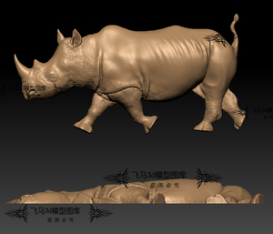 奔跑的犀牛动物浮雕3d模型stl三维立体图平雕图obj文件素材