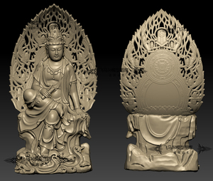 观音菩萨坐佛像背光雕塑3d打印模型stl圆雕zb三维立体图obj文件