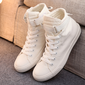 大码高帮帆布鞋女41-43大码女鞋韩版百搭中大女童初中学生小白鞋