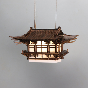 新中式创意古铜色古建筑楼阁国风灯阁吊饰客厅茶室吊饰装饰品摆件