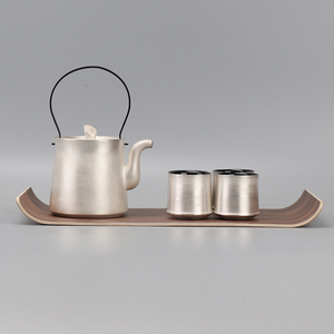 新中式陶瓷刷银茶壶茶具茶盘摆件别墅酒店样板房客厅茶几软装饰品