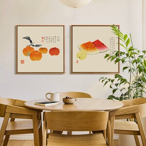 新中式吉祥水果餐厅装饰画横向饭厅文化墙画字画饭店壁画客厅挂画