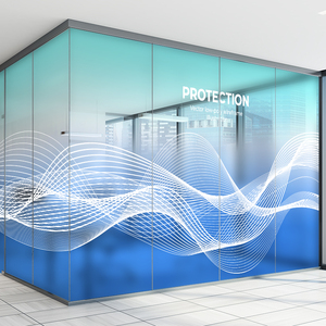 定制彩色渐变玻璃贴纸白色线条公司商场办公室装饰透明膜背胶贴膜