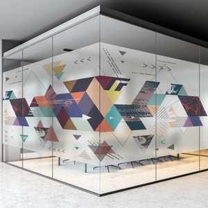 办公室简约几何图案玻璃贴膜公司会议室玻璃墙静电商务磨砂贴纸