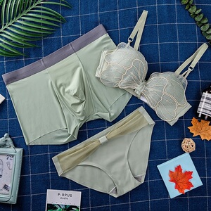 日本新款情侣内衣三件套带文胸胸罩火辣夫妻内衣冰丝情侣内裤套装