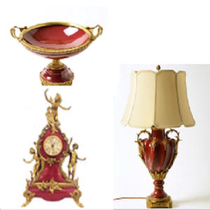 欧式家居玄关酒柜花瓶装饰品摆件高档铜包瓷红色桌面纸巾盒大台灯