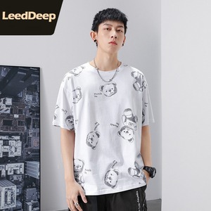 leeddeep短袖t恤男士夏季2021新款宽松潮牌潮流卡通上衣服情侣装