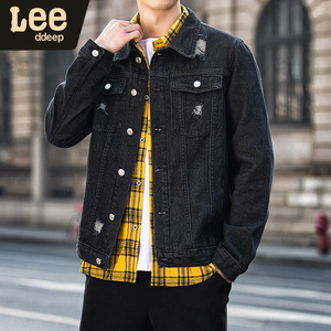 lee ddeep官网破洞牛仔外套男秋季潮牌翻领ins潮百搭宽松夹克衫薄