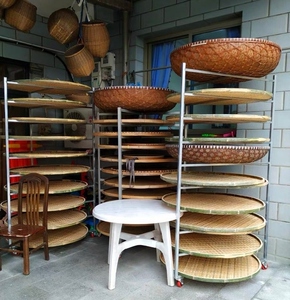 茶叶晾晒摊青架竹簸箕竹筛放置架竹制品竹编凉青架晒药材制茶用具