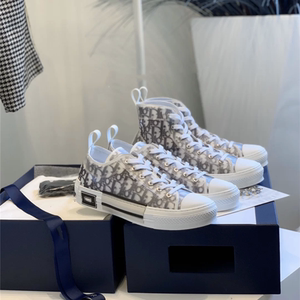 y版千娇迪奥高帮帆布鞋男字母d家b23帆布鞋女内增高休闲低帮网布