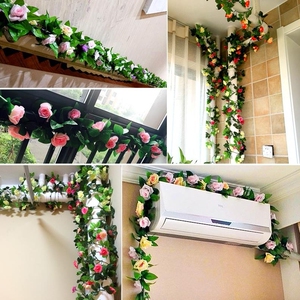 吊顶遮挡镜子边假花挂墙吊灯仿真房顶装饰花藤垂吊空调管道美容院