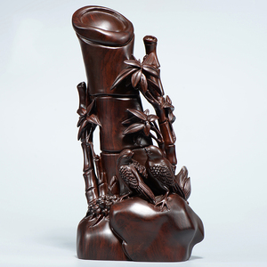 黑檀木雕竹报平安摆件根雕竹子摆件实木质雕刻家居客厅装饰工艺品