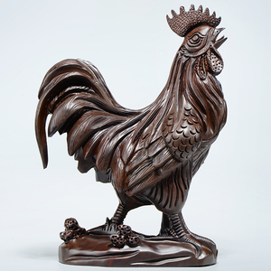 黑檀木雕鸡摆件根雕大公鸡十二生肖鸡实木质雕刻家居装饰品工艺品