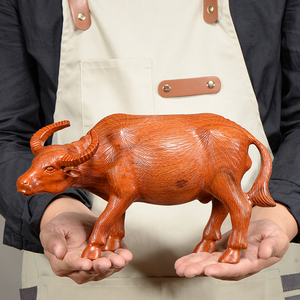 花梨实木雕刻水牛摆件檀木头根雕十二生肖春耕牛红木家居装饰礼品