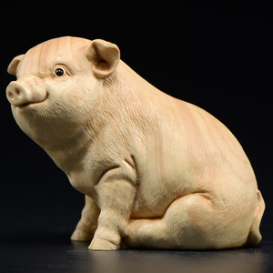 小叶黄杨木雕猪摆件实木头雕刻生肖福猪手把件红木家居饰品工艺品